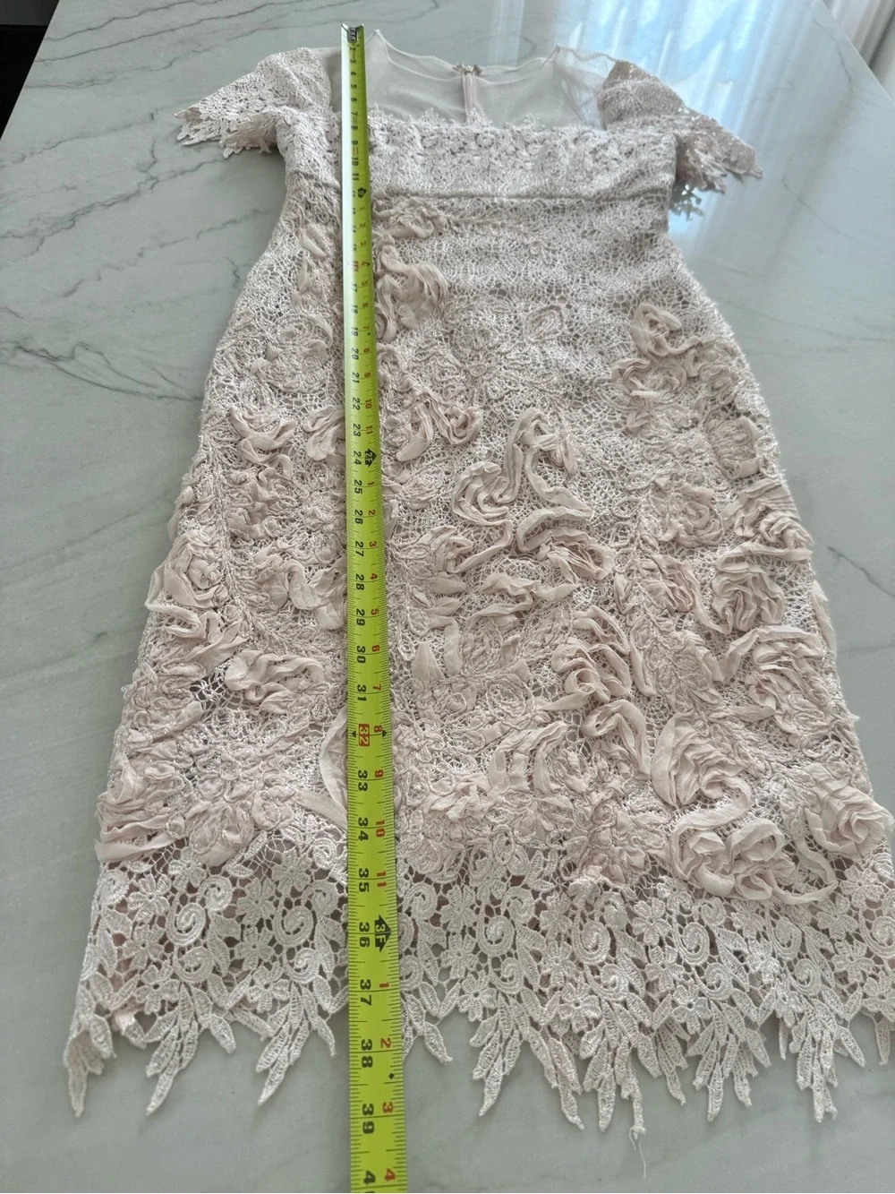 Rickie Freeman Teri Jon Blush Pink 3D Floral Lace Cocktail Dress Size 2